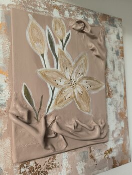 Golden Flowers - Tanya Silva - Acryl, Sand auf Leinwand