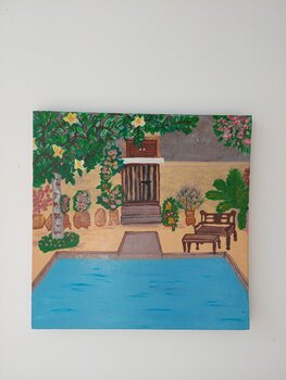 Mediterráneo - Dreamhouse with pool - Tanya Silva - Acryl auf Leinwand