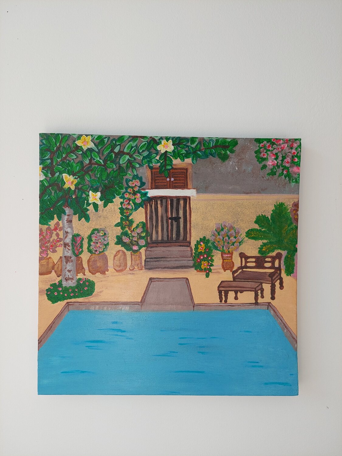 Mediterráneo - Dreamhouse with pool - Tanya Silva - Acryl auf Leinwand