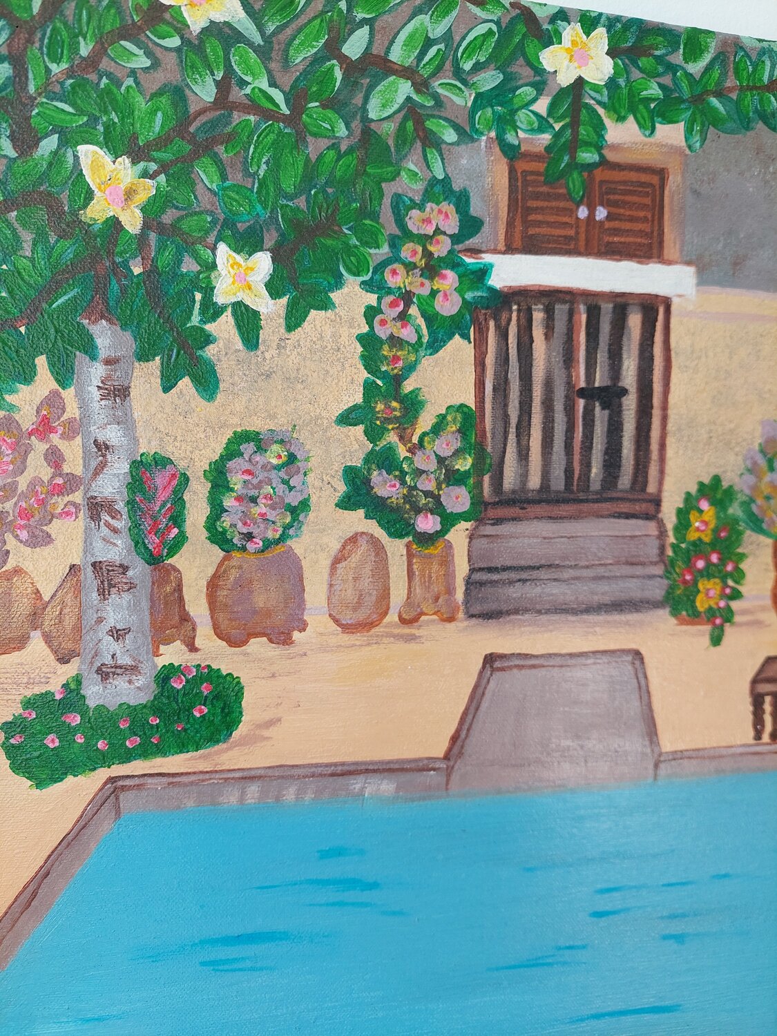 Mediterráneo - Dreamhouse with pool - Tanya Silva - Acryl auf Leinwand