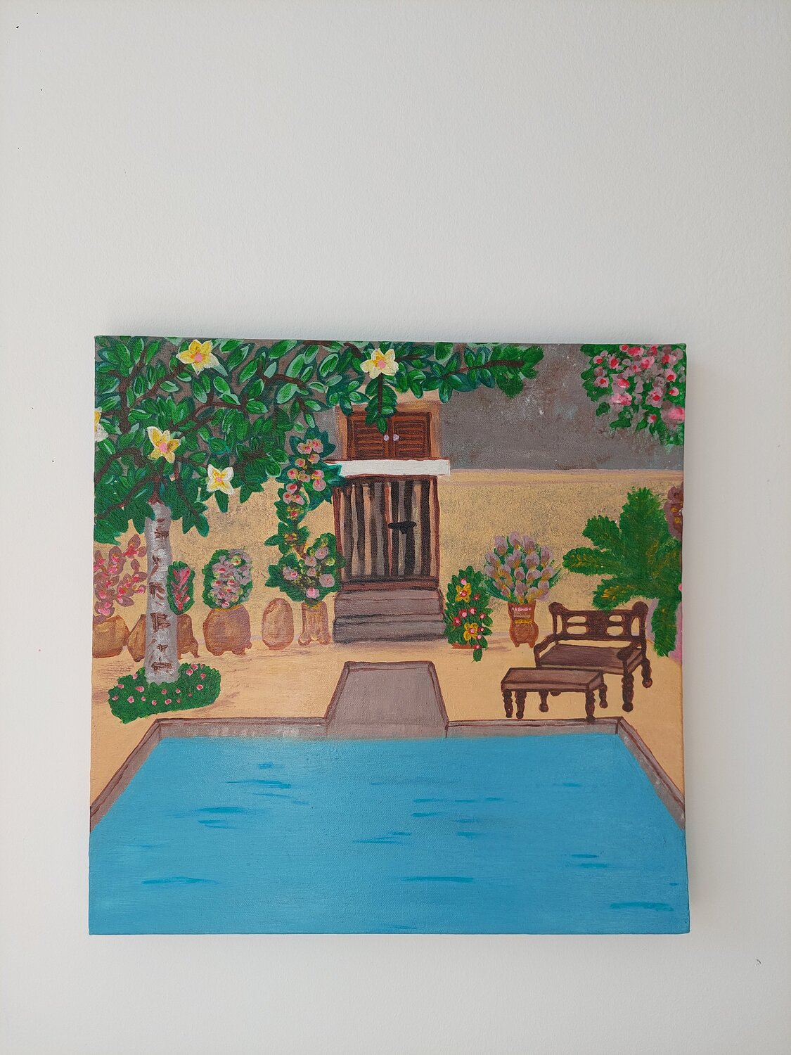 Mediterráneo - Dreamhouse with pool - Tanya Silva - Acryl auf Leinwand