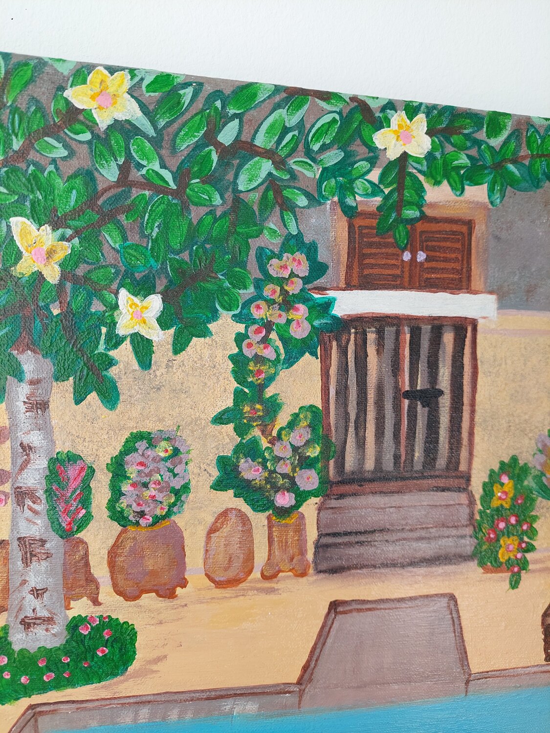 Mediterráneo - Dreamhouse with pool - Tanya Silva - Acryl auf Leinwand