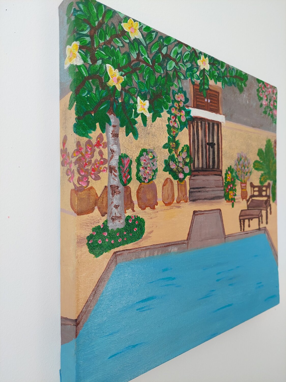 Mediterráneo - Dreamhouse with pool - Tanya Silva - Acryl auf Leinwand