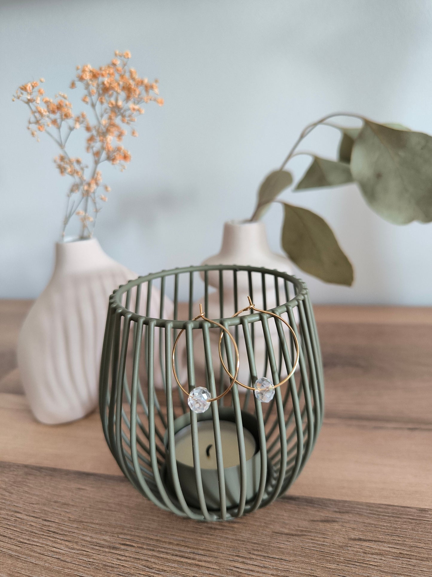 Schlichte edle Crystal Perlen Creolen | Hochzeit Damenschmuck | Creolen mit Mondstein | Geschenk für Sie | Edelsteine | Ohrringe | Boho