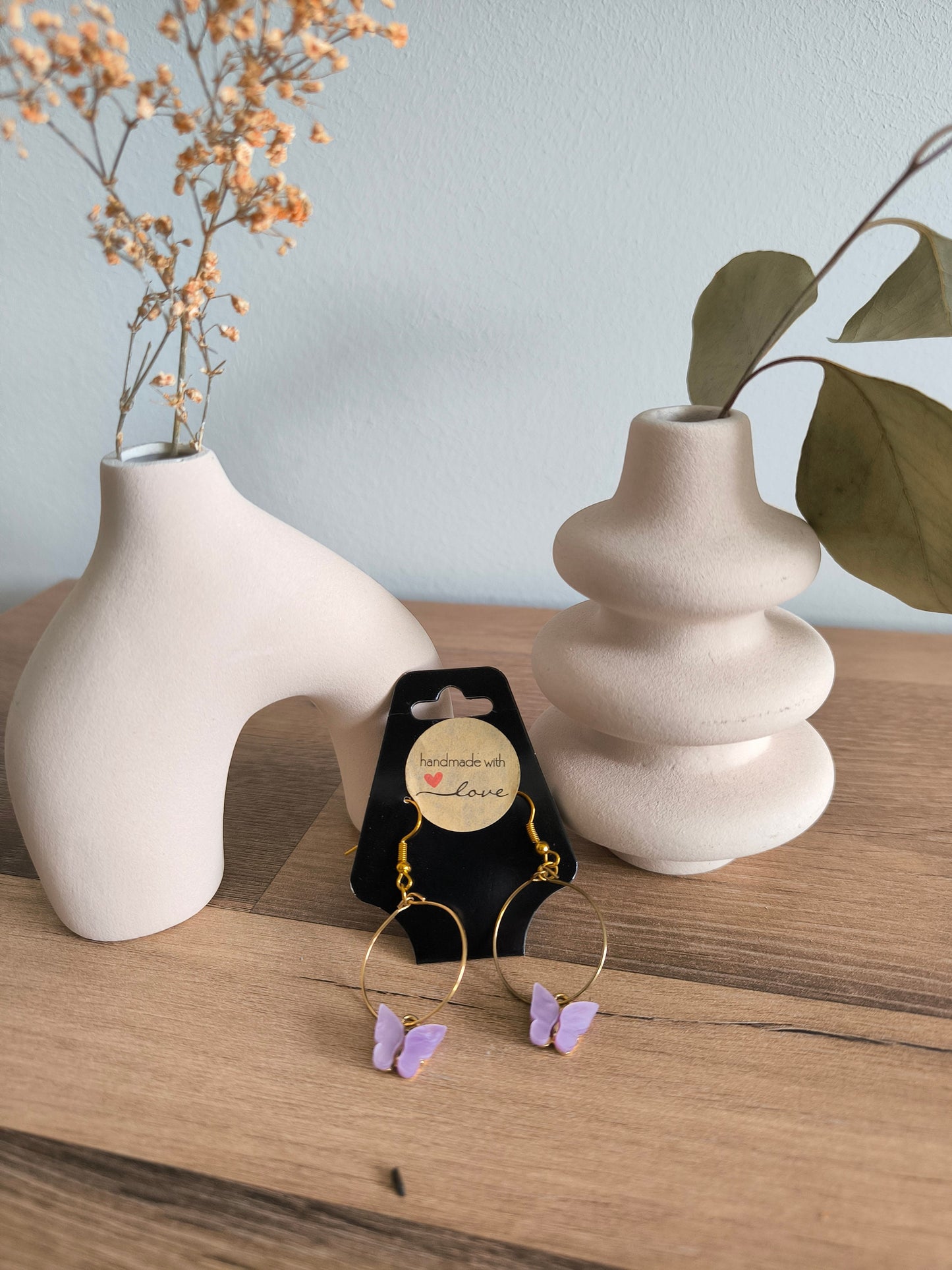 Kleine und große Creolen mit Schmetterling-Anhänger Damen Mädchen Ohrringe, Boho, Geschenk für Sie