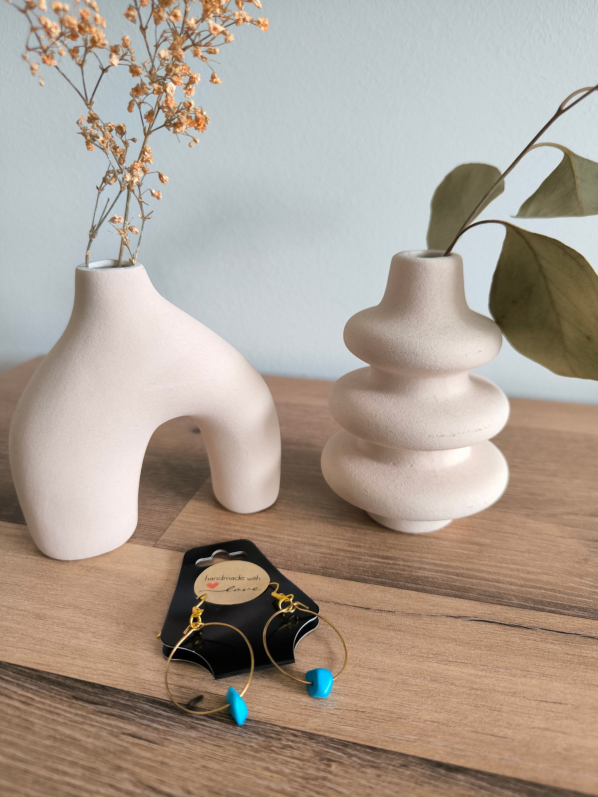 Turquoise Türkis Edelstein Gemstone Perlen Creolen Hochzeit Boho Style Damen Ohrringe