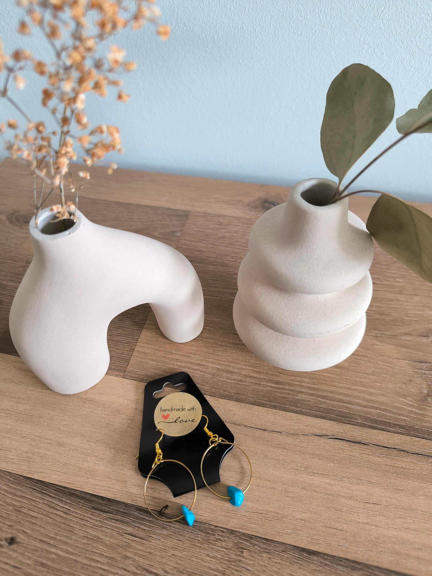 Turquoise Türkis Edelstein Gemstone Perlen Creolen Hochzeit Boho Style Damen Ohrringe