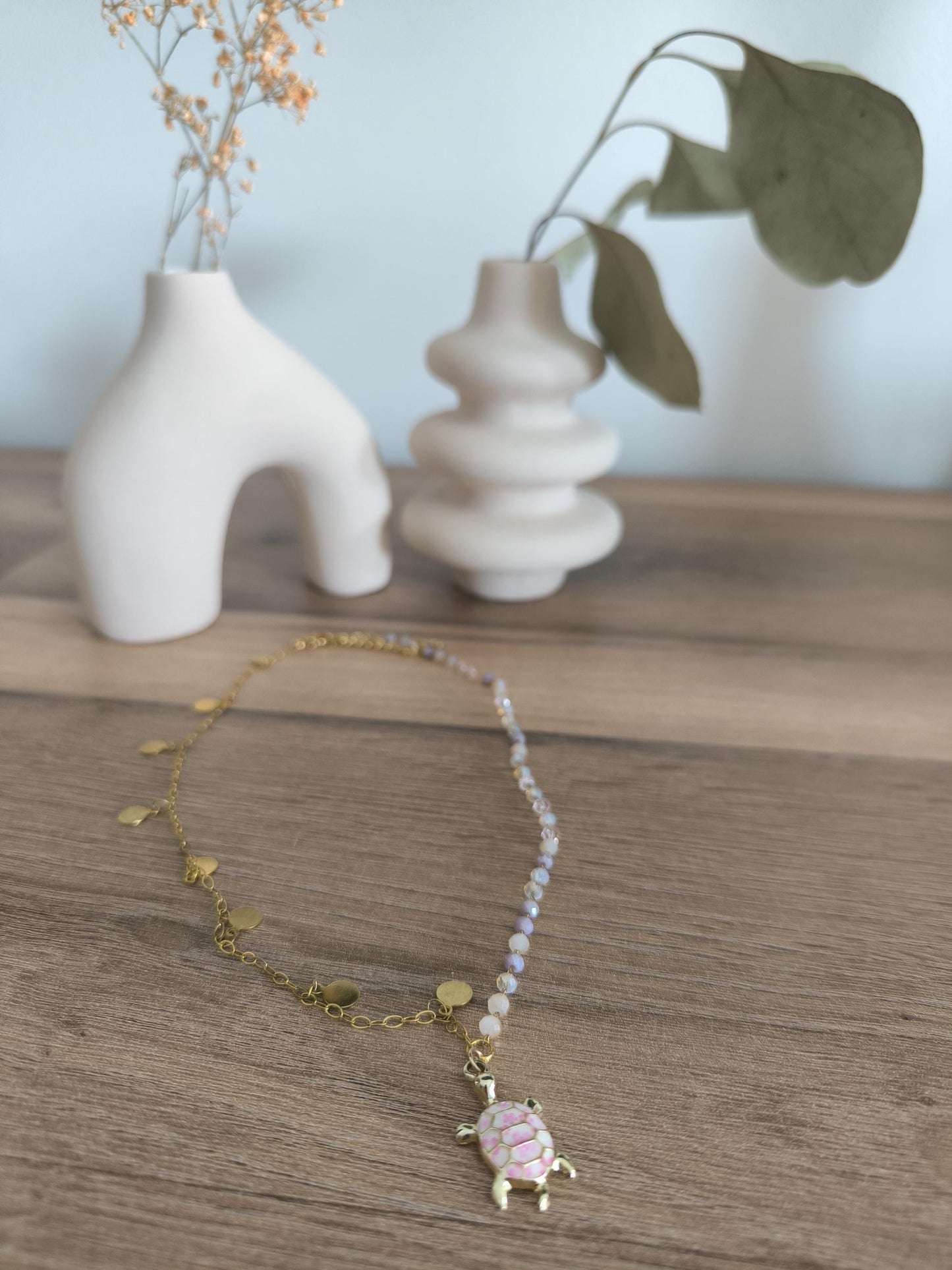 Halskette mit Schildkröten Anhänger aus Edelstahl vergoldet mit natürlichen Perlen | Boho | Schick | Edel | Hochzeit | Trauzeugin | Gift her