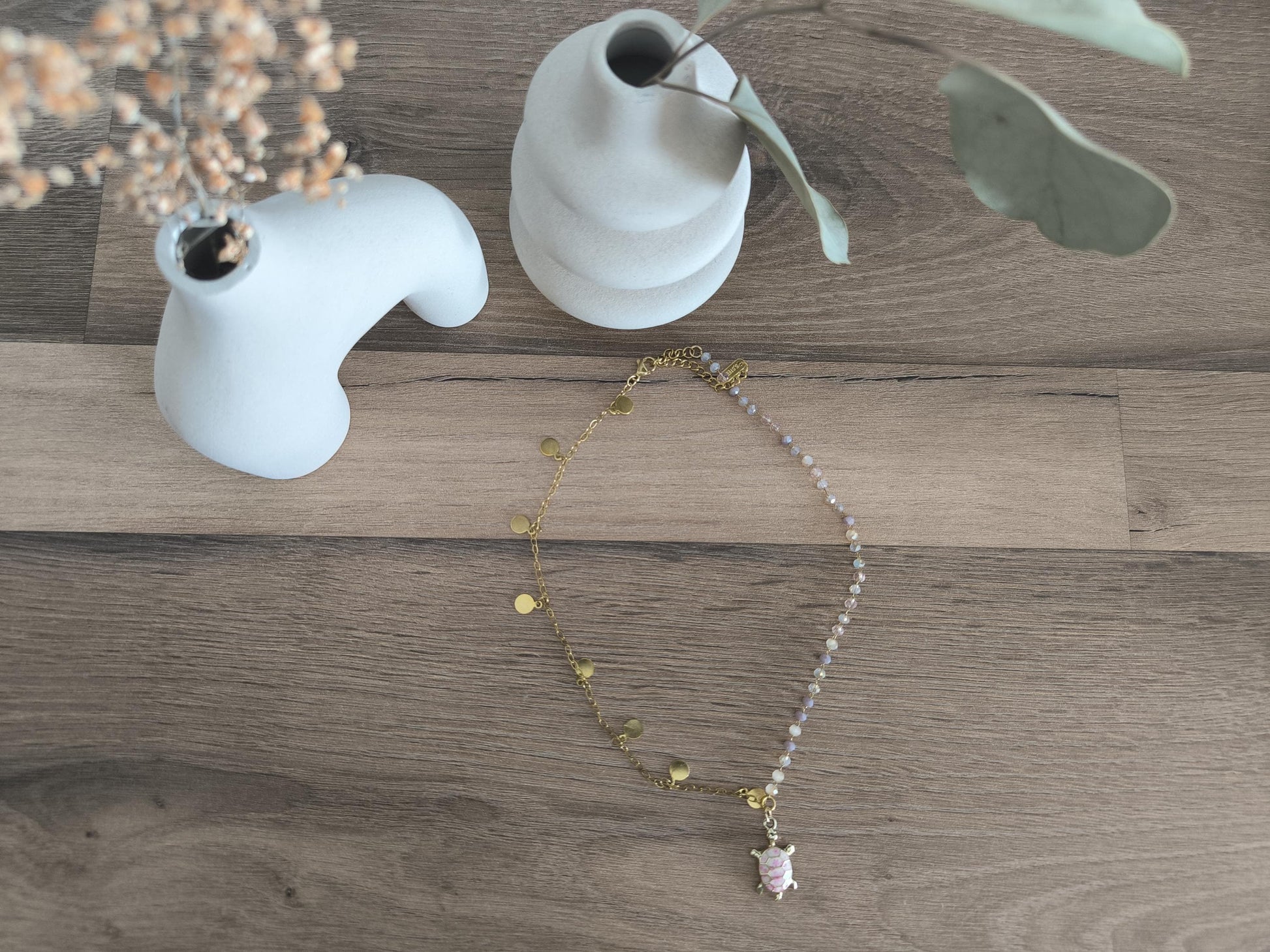 Halskette mit Schildkröten Anhänger aus Edelstahl vergoldet mit natürlichen Perlen | Boho | Schick | Edel | Hochzeit | Trauzeugin | Gift her