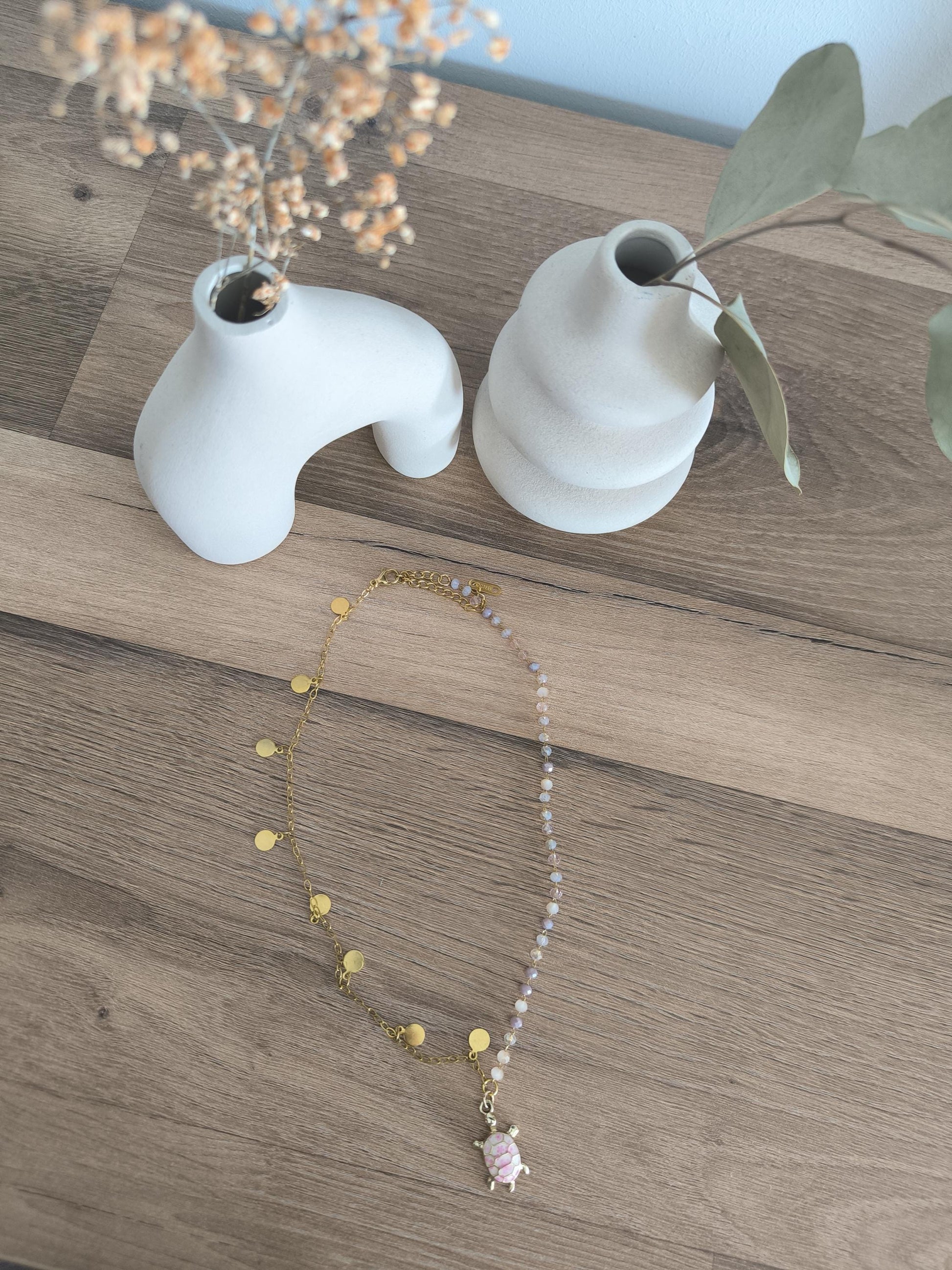 Halskette mit Schildkröten Anhänger aus Edelstahl vergoldet mit natürlichen Perlen | Boho | Schick | Edel | Hochzeit | Trauzeugin | Gift her