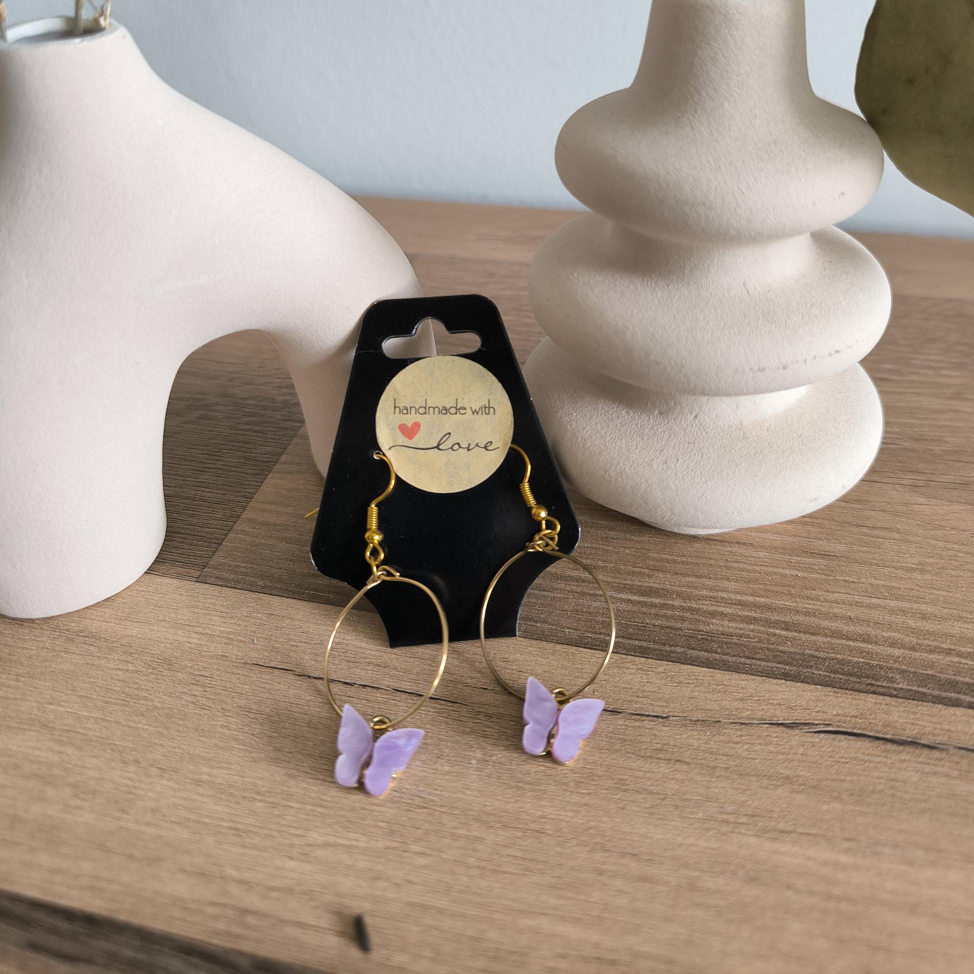 Kleine und große Creolen mit Schmetterling-Anhänger Damen Mädchen Ohrringe, Boho, Geschenk für Sie