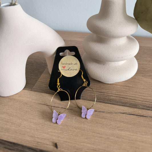 Kleine und große Creolen mit Schmetterling-Anhänger Damen Mädchen Ohrringe, Boho, Geschenk für Sie