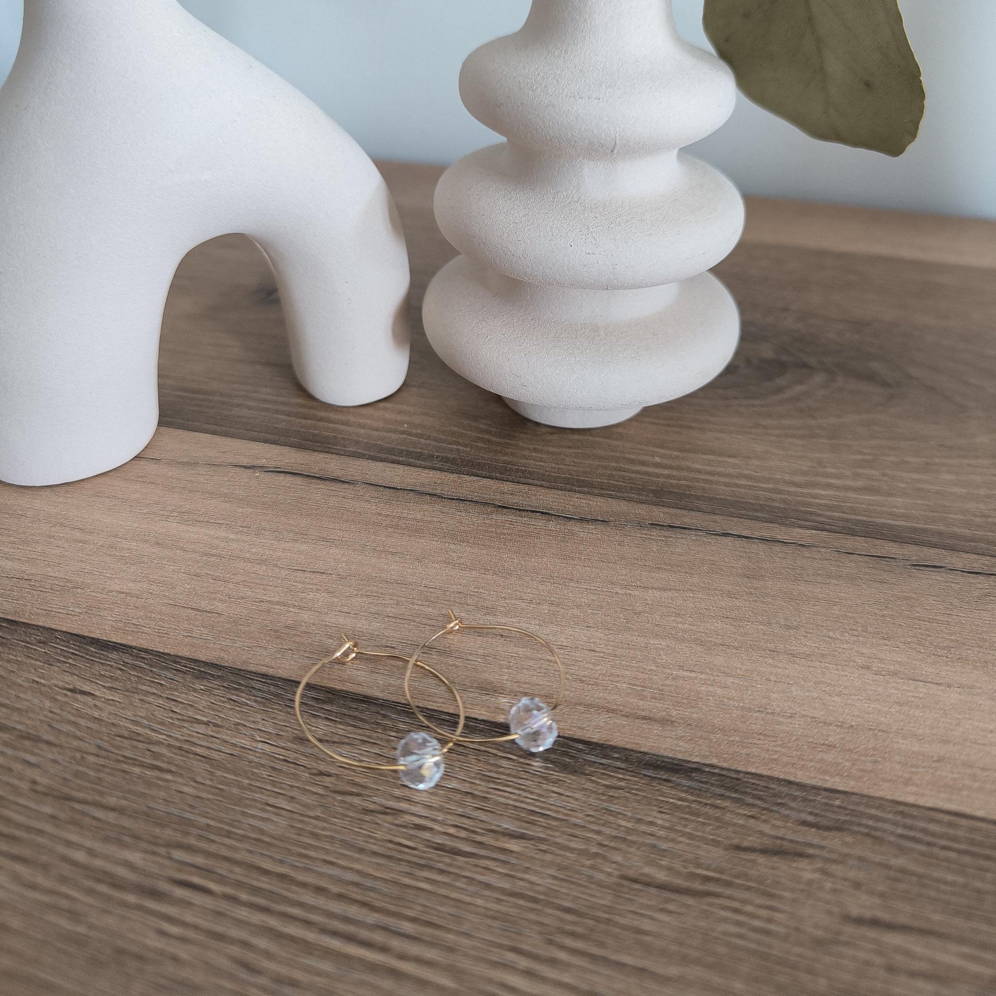 Schlichte edle Crystal Perlen Creolen | Hochzeit Damenschmuck | Creolen mit Mondstein | Geschenk für Sie | Edelsteine | Ohrringe | Boho