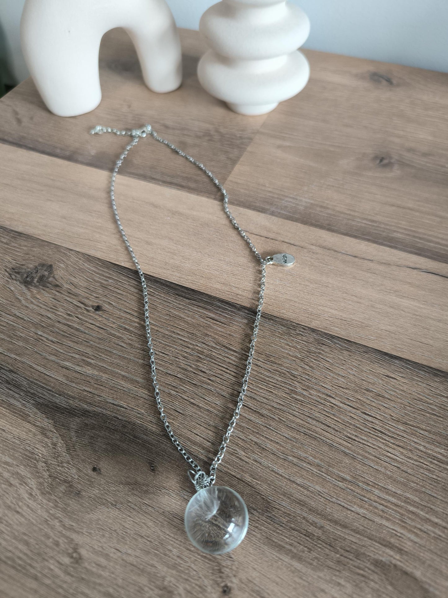 Pusteblumen Kette Edelstahl – Glasperlen Kette mit echter Pusteblume, Wunschkette, spirituelle Halskette, Geschenk für Frauen