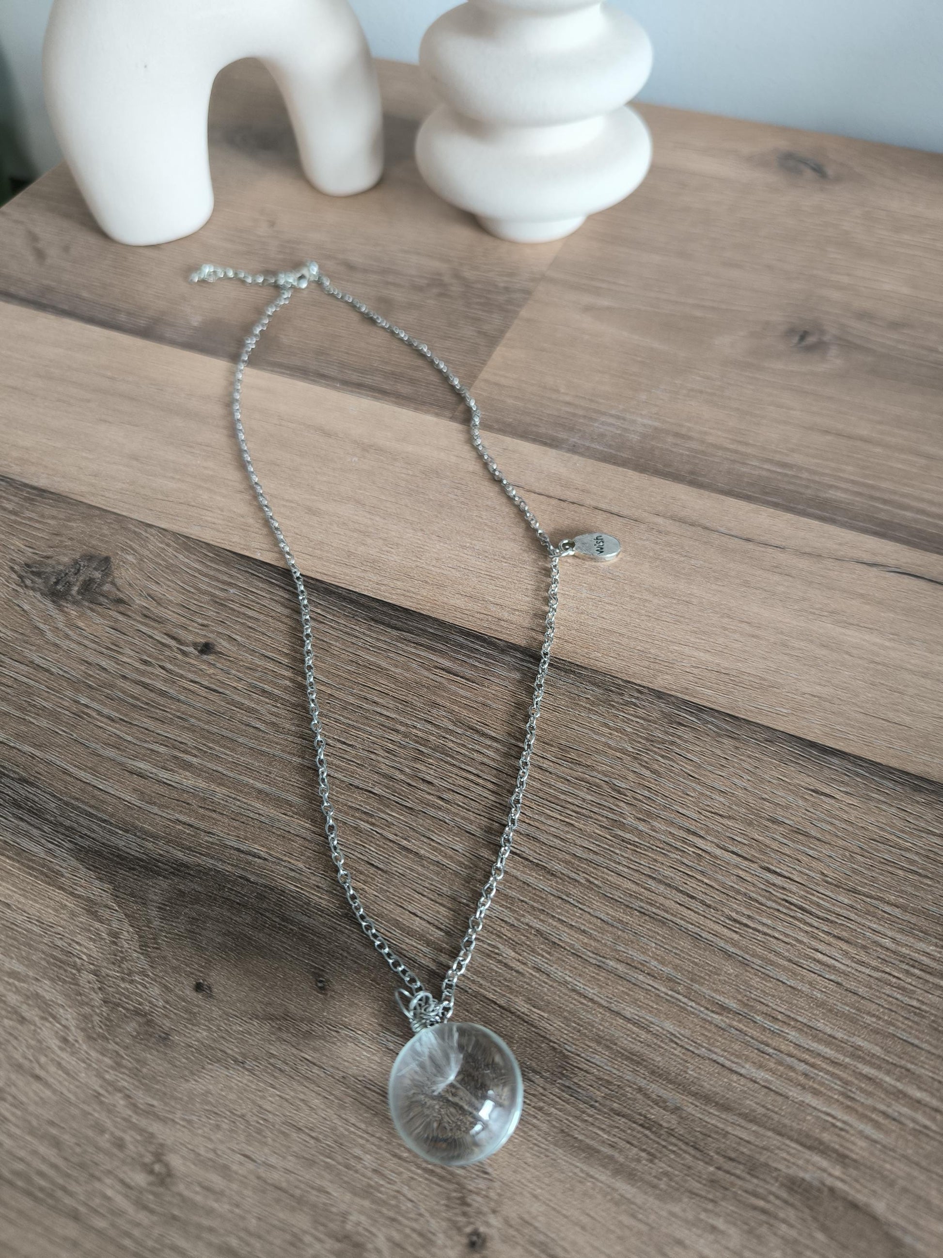 Pusteblumen Kette Edelstahl – Glasperlen Kette mit echter Pusteblume, Wunschkette, spirituelle Halskette, Geschenk für Frauen