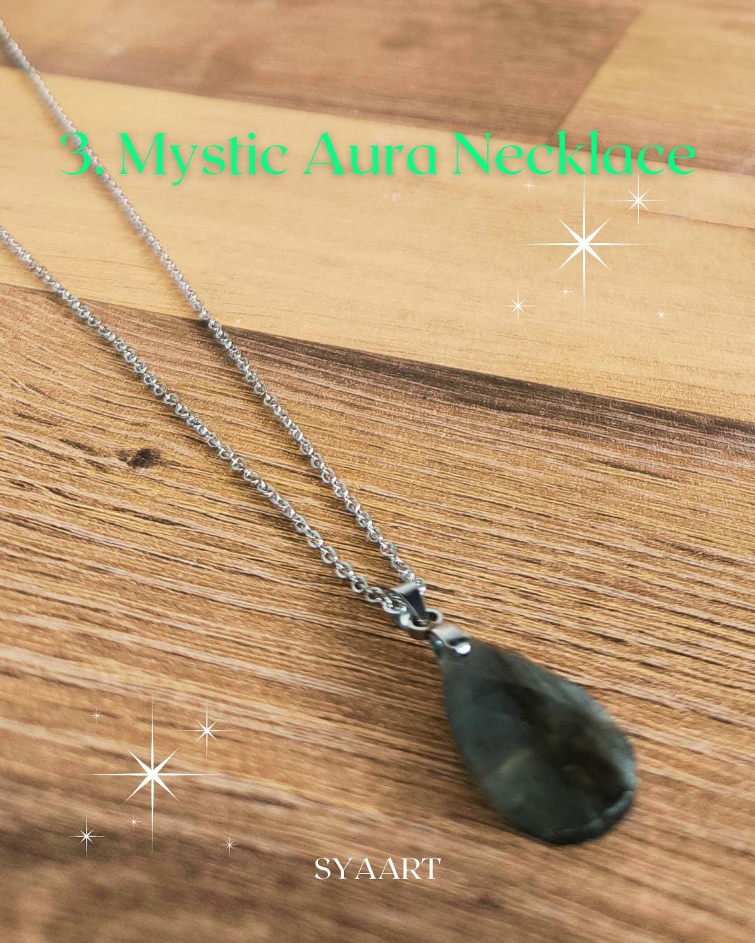 Edelstahl-Halskette mit Edelstein Anhänger, Aquamarin, Tigerauge, Labradorit, geschliffen, Boho, Modern, Geschenk für Sie, Stainless Steel