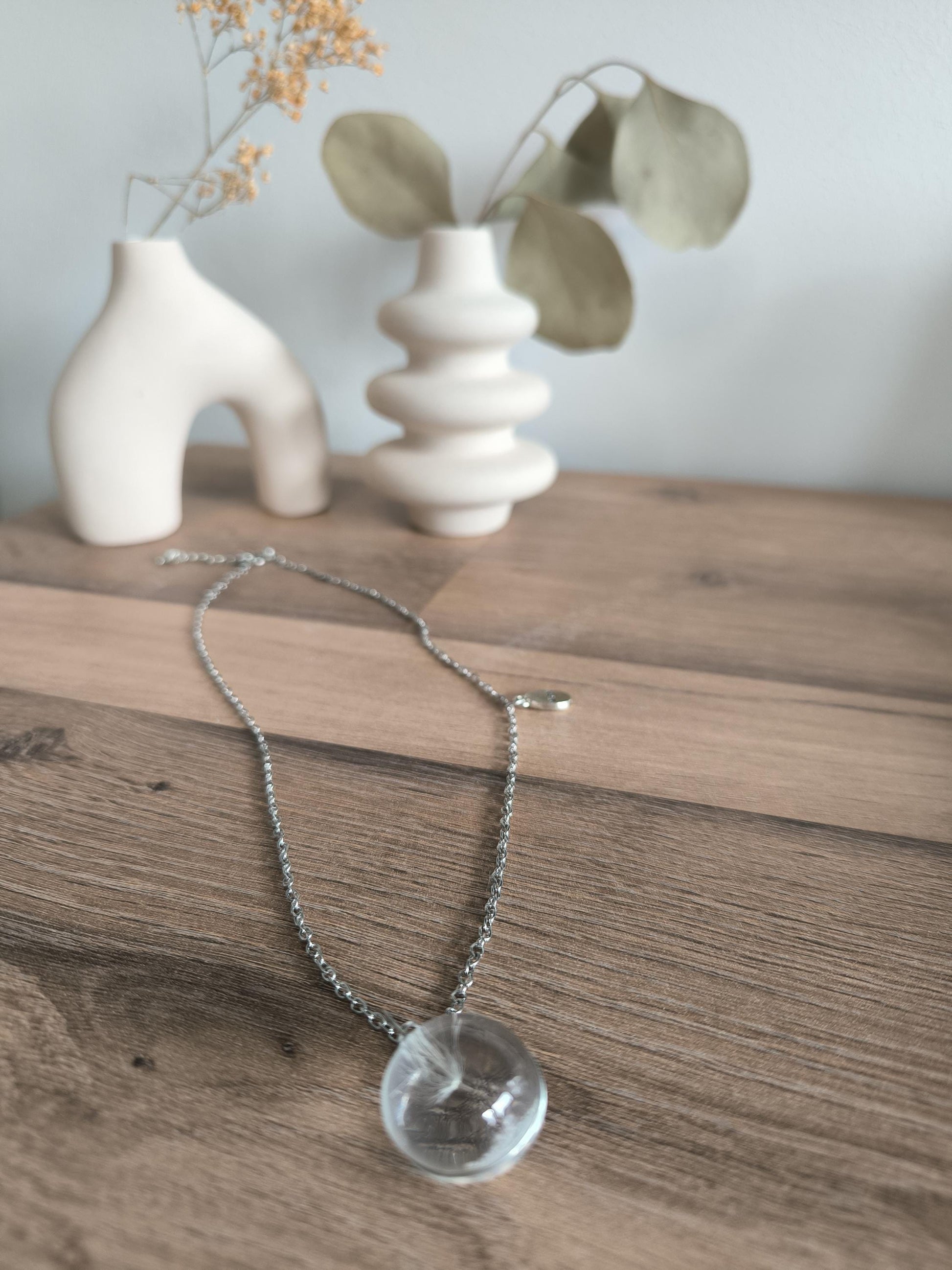 Pusteblumen Kette Edelstahl – Glasperlen Kette mit echter Pusteblume, Wunschkette, spirituelle Halskette, Geschenk für Frauen