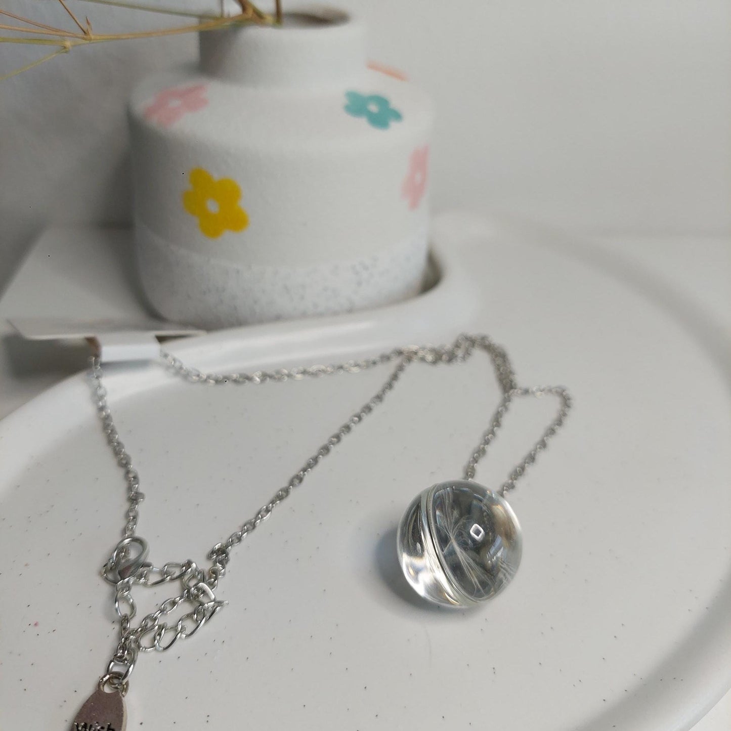 Pusteblumen Kette Edelstahl – Glasperlen Kette mit echter Pusteblume, Wunschkette, spirituelle Halskette, Geschenk für Frauen