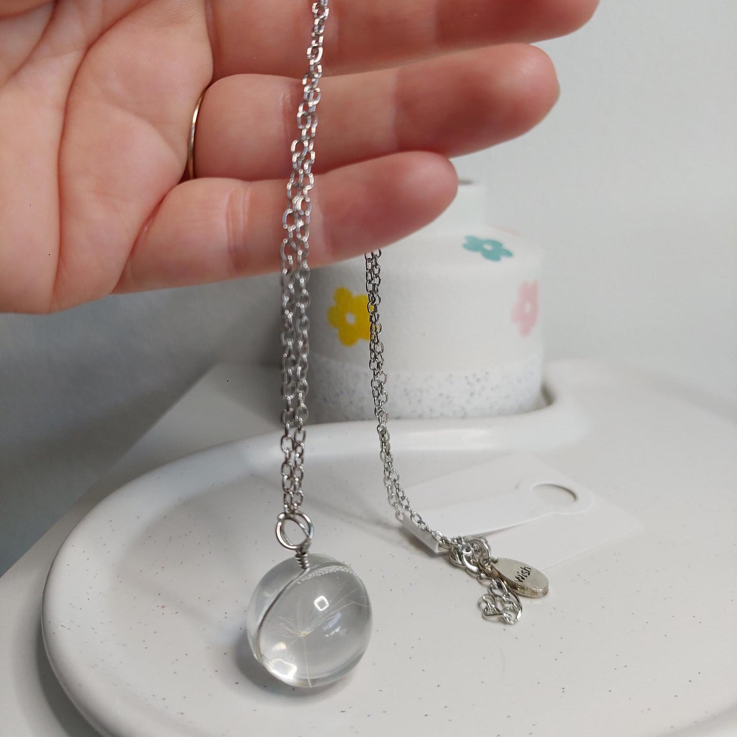 Pusteblumen Kette Edelstahl – Glasperlen Kette mit echter Pusteblume, Wunschkette, spirituelle Halskette, Geschenk für Frauen