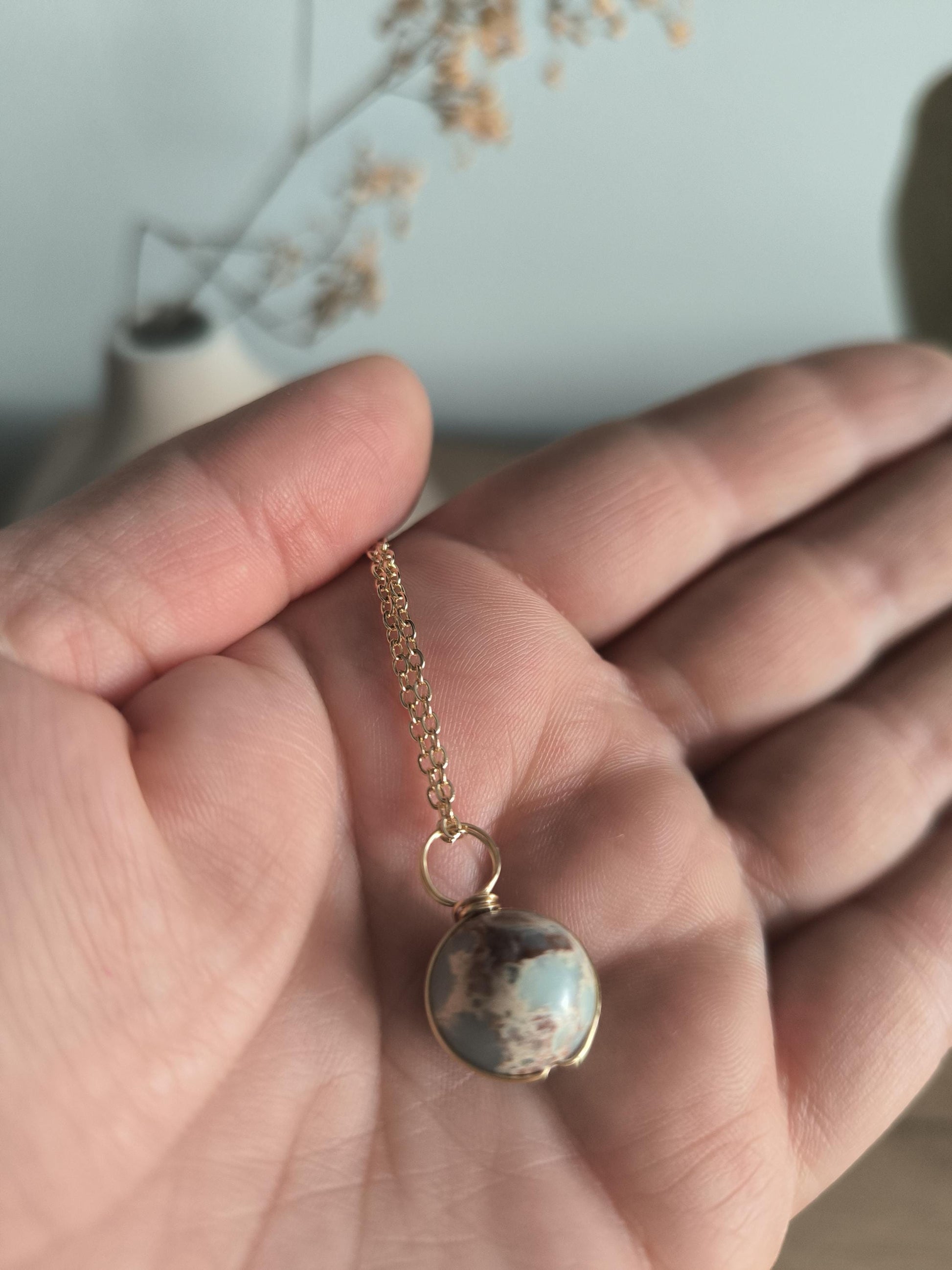 Vergoldete Edelstahl Halskette mit Edelstein-Anhänger | Tigerauge, Rosenquarz, Türkis, Magnesit, Chrysokoll | Boho Schmuck |Geschenk für Sie