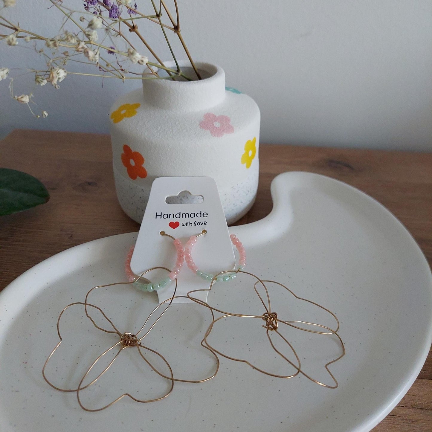 Blossom Hoops, Creolen, Blumen Anhänger, Perlen, Schmuck für Sie, DIY Schmuck, Boho Style, Jewelry, Gift for her