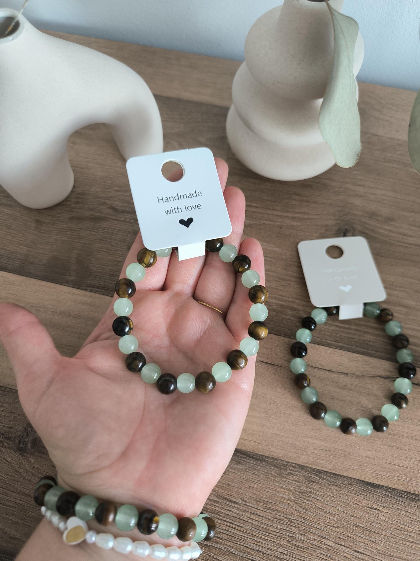 Tigerauge Jade Armband | Edelsteinarmband Unisex | Gummiband Handmade | Boho Männerarmband | Boho Frauenschmuck | Moneymanifestation Schmuck