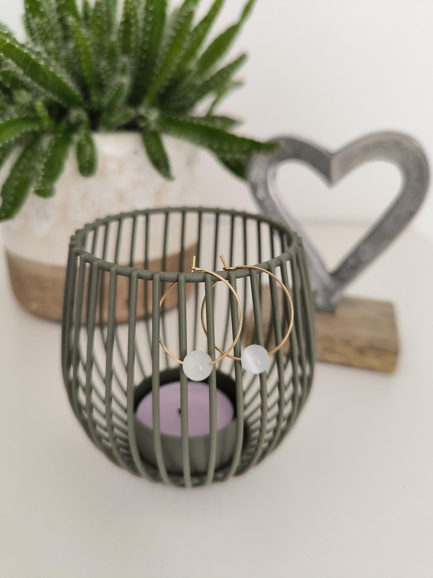 Schlichte edle Crystal Perlen Creolen | Hochzeit Damenschmuck | Creolen mit Mondstein | Geschenk für Sie | Edelsteine | Ohrringe | Boho