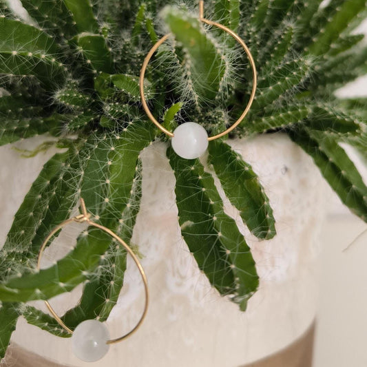 Schlichte edle Crystal Perlen Creolen | Hochzeit Damenschmuck | Creolen mit Mondstein | Geschenk für Sie | Edelsteine | Ohrringe | Boho