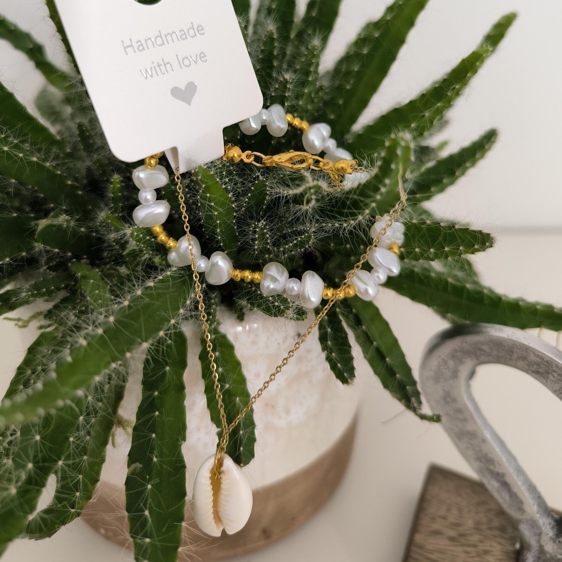 Sommer Armband Set Muschel Lebensbaum | Boho Schmuck Damen | Edelstahl vergoldet | Perlenarmband | Geschenk Idee |Strand Festival | Muschel