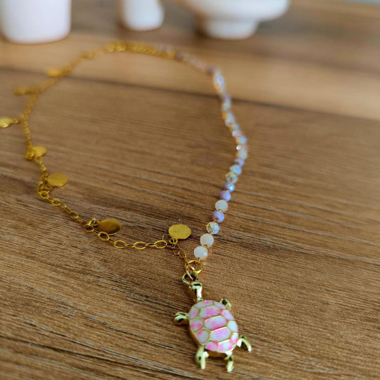 Halskette mit Schildkröten Anhänger aus Edelstahl vergoldet mit natürlichen Perlen | Boho | Schick | Edel | Hochzeit | Trauzeugin | Gift her