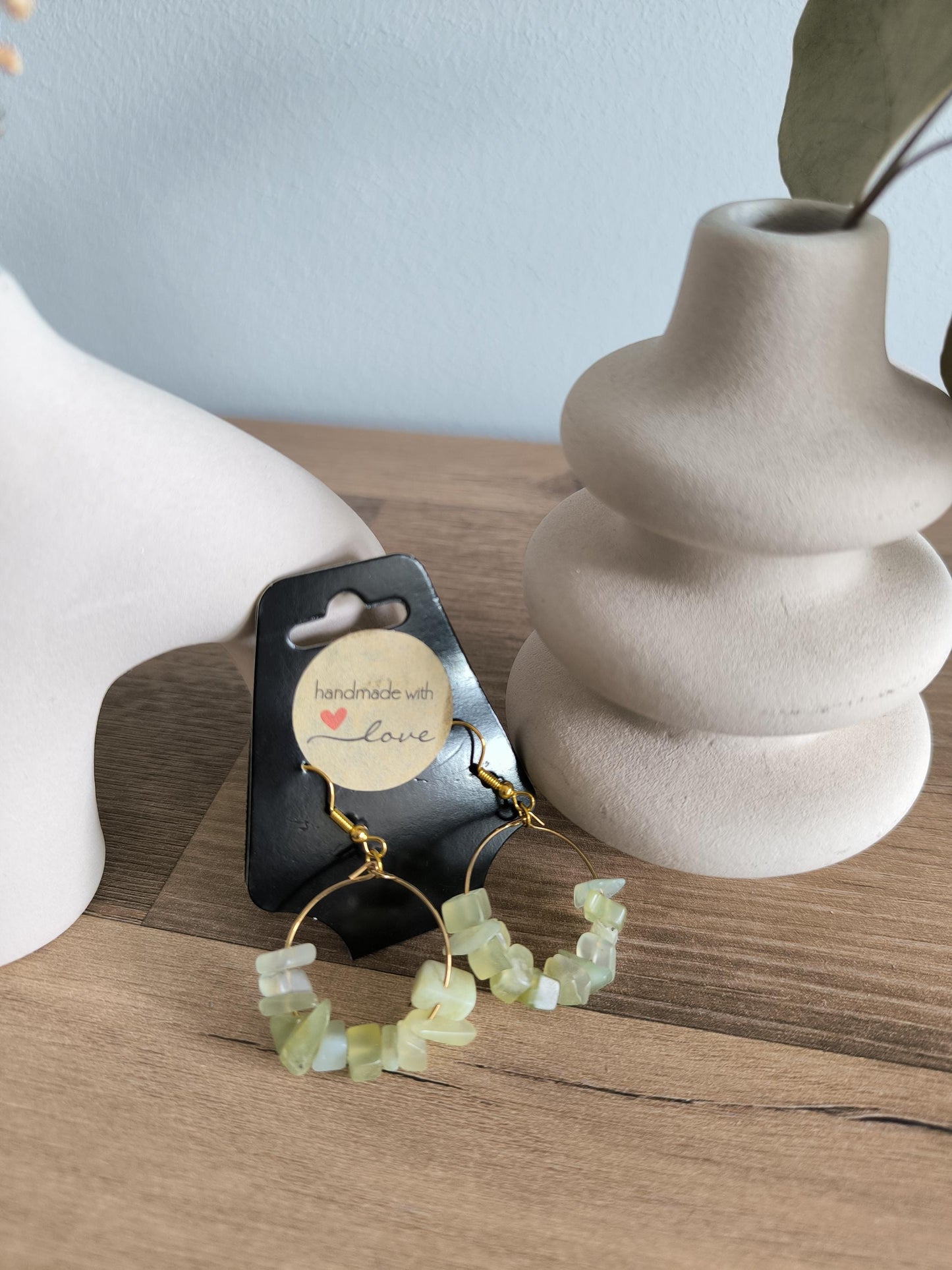 Jade Edelstein | Gemstone | Perlen Creolen | Hochzeit | Boho Style | Damen Ohrringe | Geschenk für Sie | Modern | Creolen | Elegant