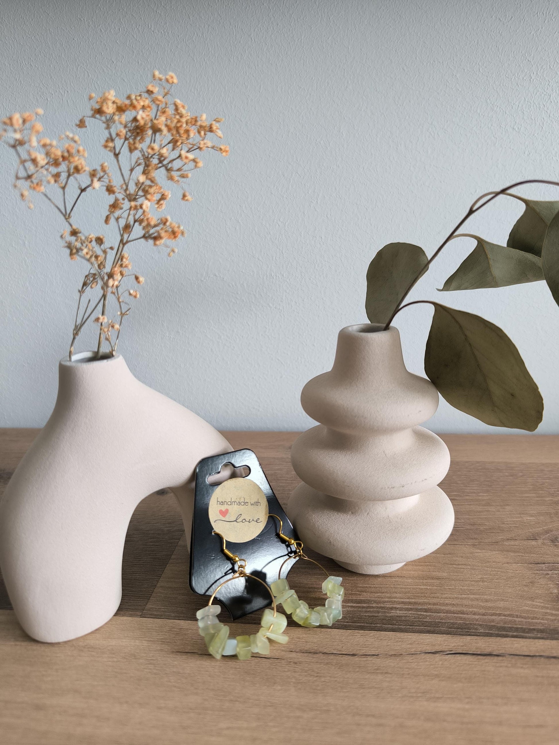 Jade Edelstein | Gemstone | Perlen Creolen | Hochzeit | Boho Style | Damen Ohrringe | Geschenk für Sie | Modern | Creolen | Elegant