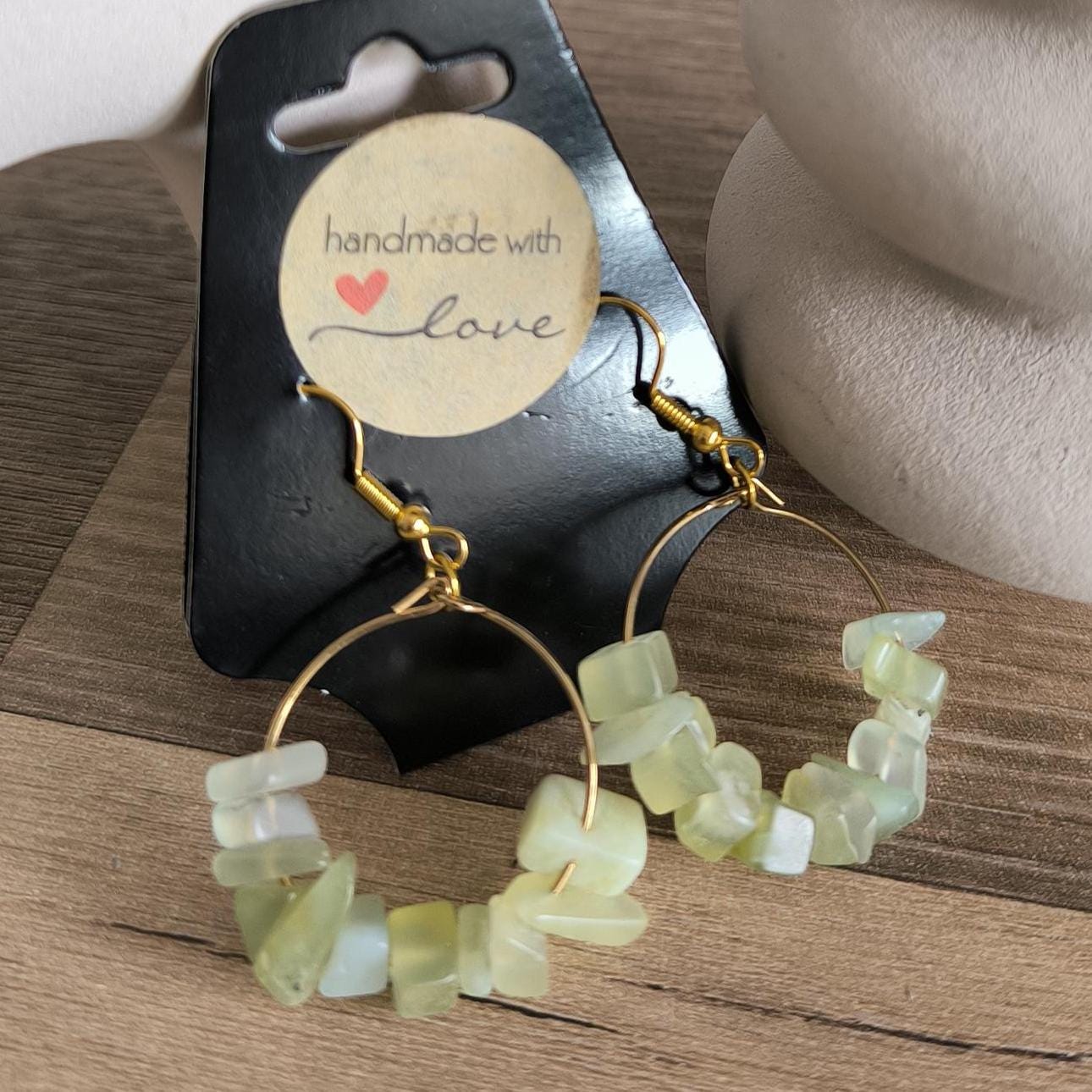 Jade Edelstein | Gemstone | Perlen Creolen | Hochzeit | Boho Style | Damen Ohrringe | Geschenk für Sie | Modern | Creolen | Elegant