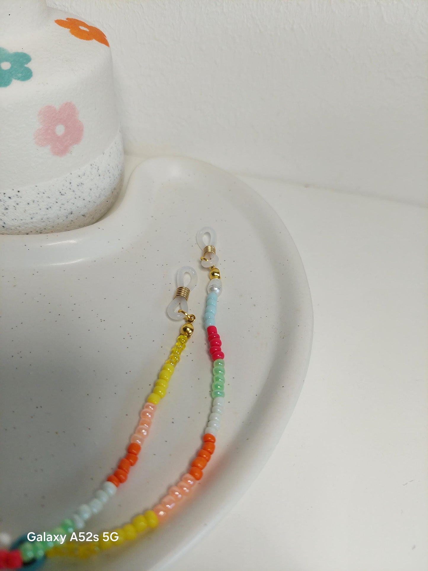 Bunte Brillenkette mit Perlen und Smileys | Handgemachte Brillenkette | Sommer | Boho |Perlenkette Brille | Accessoire für Sonnen - Brille