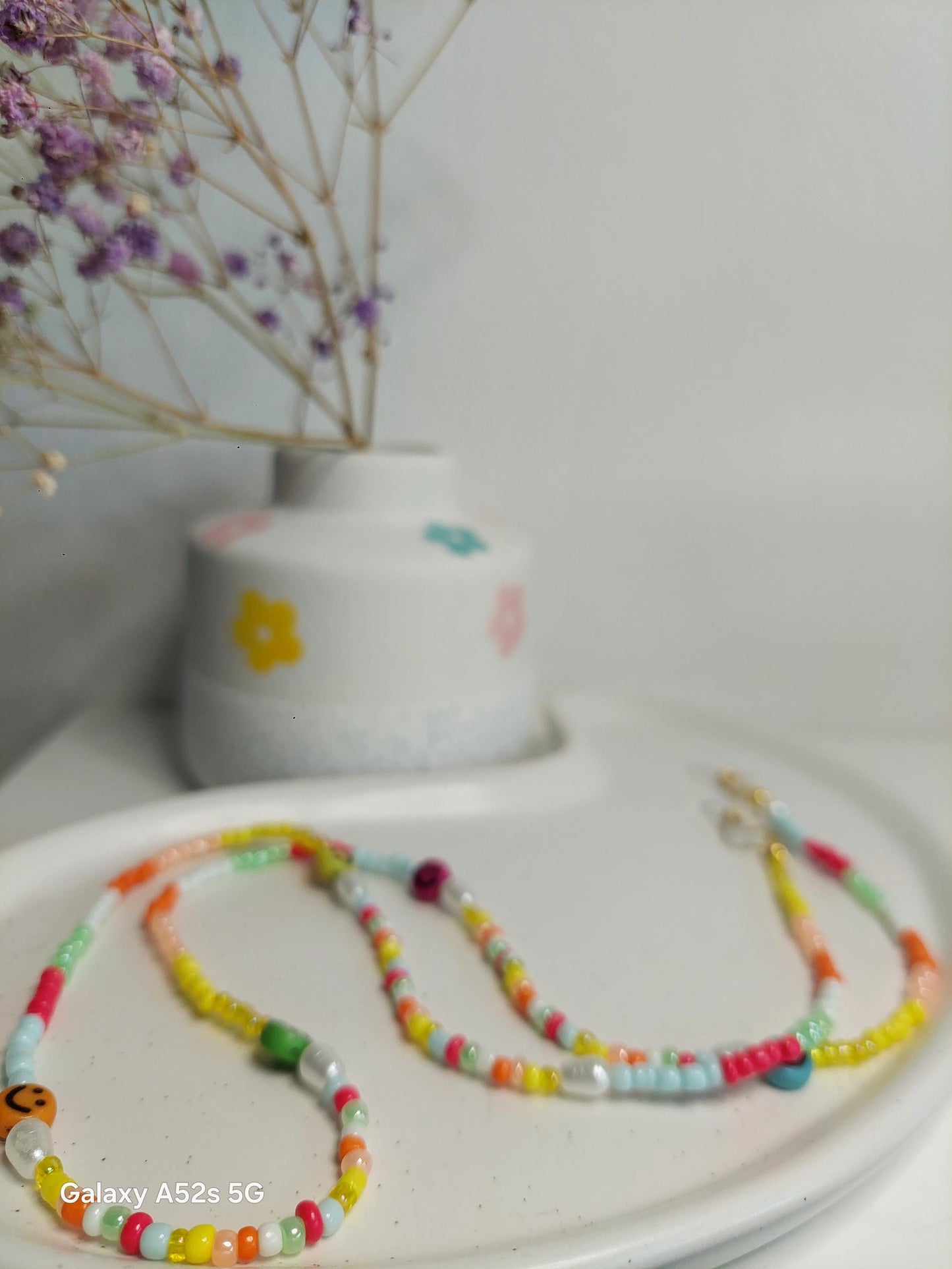 Bunte Brillenkette mit Perlen und Smileys | Handgemachte Brillenkette | Sommer | Boho |Perlenkette Brille | Accessoire für Sonnen - Brille