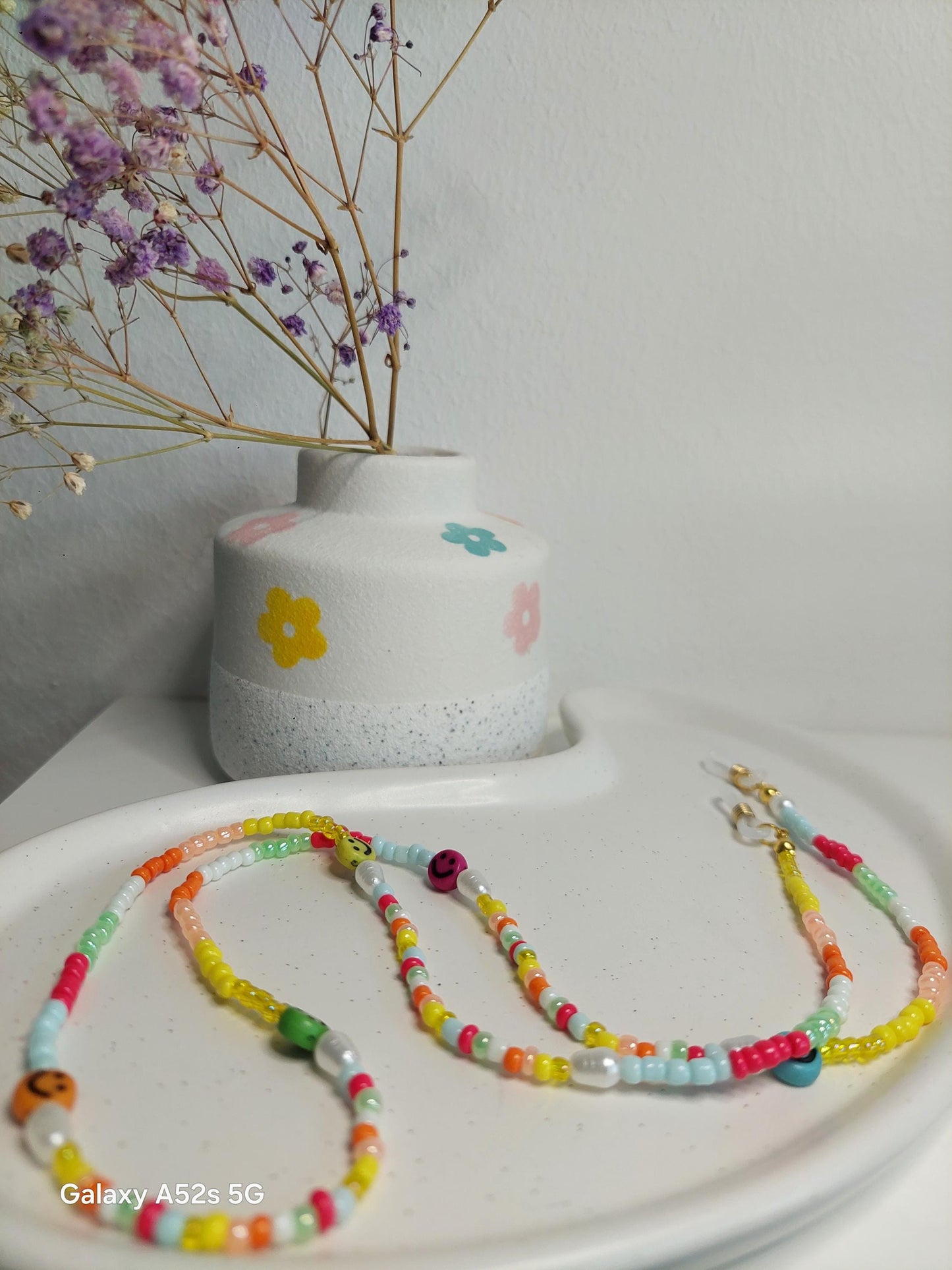 Bunte Brillenkette mit Perlen und Smileys | Handgemachte Brillenkette | Sommer | Boho |Perlenkette Brille | Accessoire für Sonnen - Brille