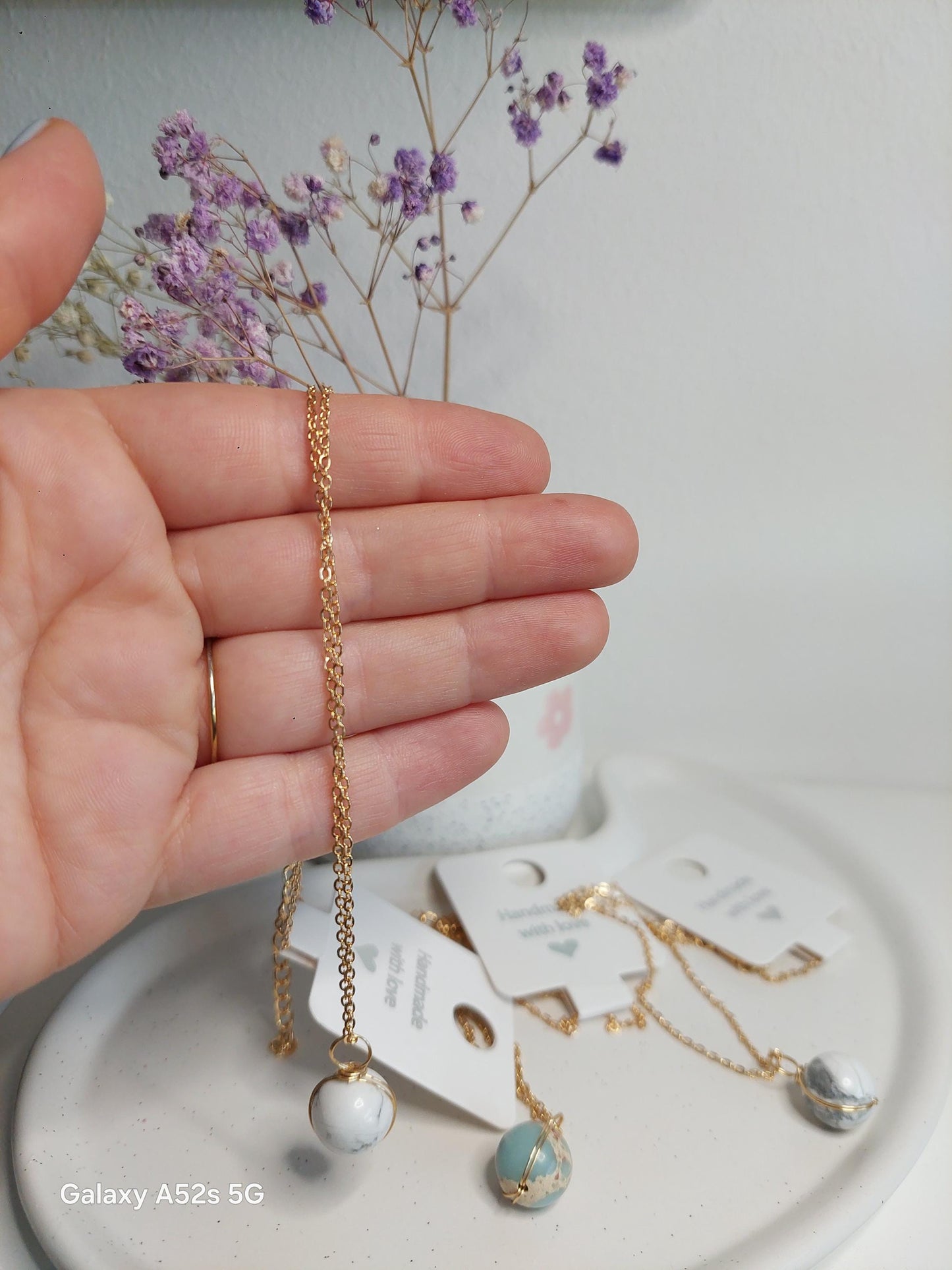 Vergoldete Edelstahl Halskette mit Edelstein-Anhänger | Tigerauge, Rosenquarz, Türkis, Magnesit, Chrysokoll | Boho Schmuck |Geschenk für Sie