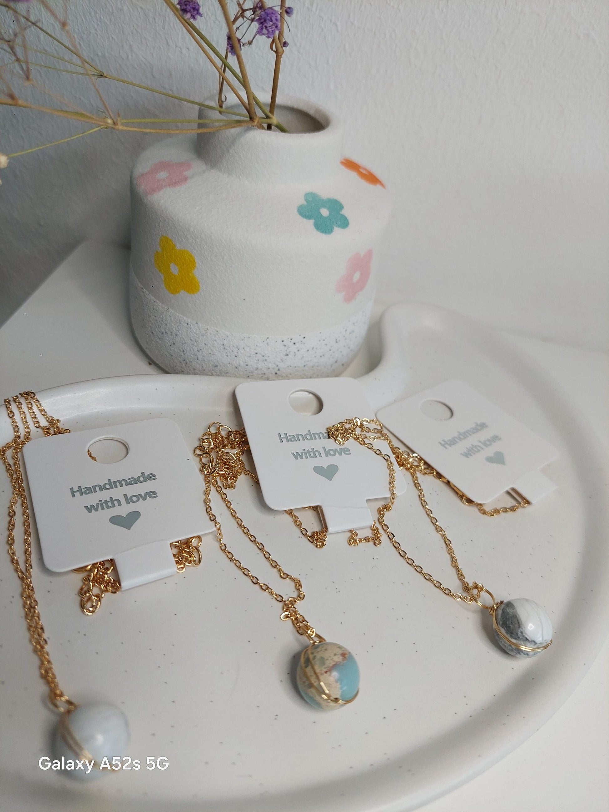 Vergoldete Edelstahl Halskette mit Edelstein-Anhänger | Tigerauge, Rosenquarz, Türkis, Magnesit, Chrysokoll | Boho Schmuck |Geschenk für Sie