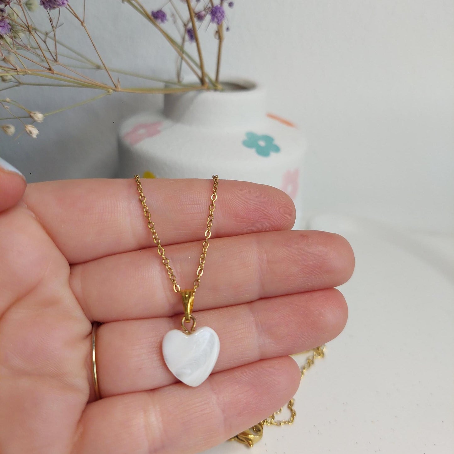 Vergoldete Edelstahl-Halskette mit Herzanhänger aus natürlicher Muschelperle | Elegant | Stilvoll | Gift for her | Hochzeit | StainlessSteel