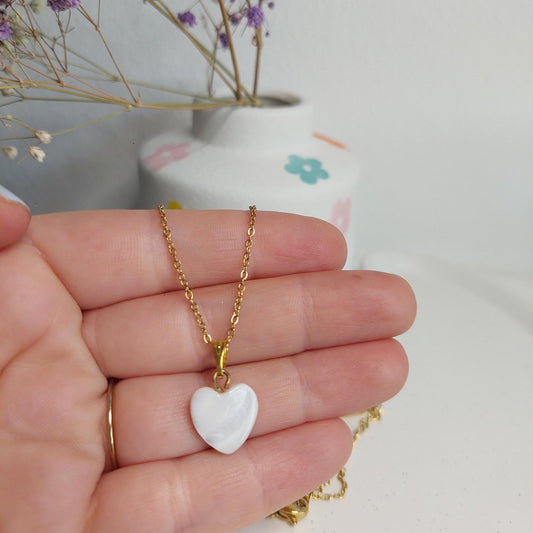 Vergoldete Edelstahl-Halskette mit Herzanhänger aus natürlicher Muschelperle | Elegant | Stilvoll | Gift for her | Hochzeit | StainlessSteel