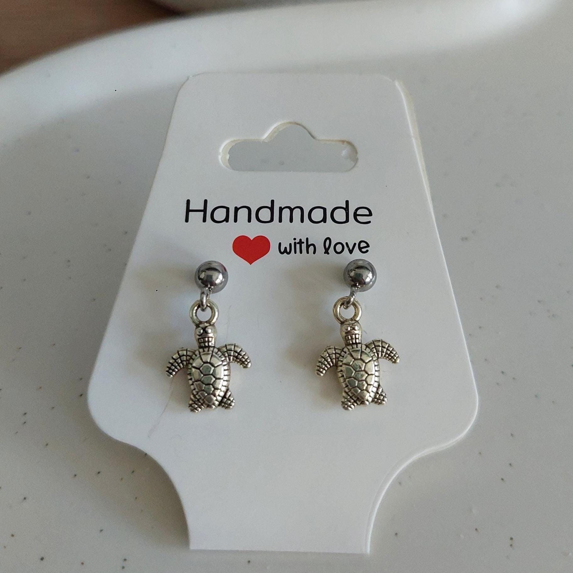 Schildkröten Ohrringe silber | Edelstahl versilbert | Tier Ohrstecker | maritimer Schmuck | Hängeohrringe handmade | Geschenk für sie | Boho