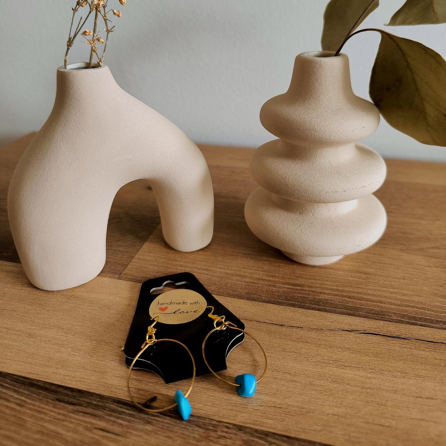 Turquoise Türkis Edelstein Gemstone Perlen Creolen Hochzeit Boho Style Damen Ohrringe