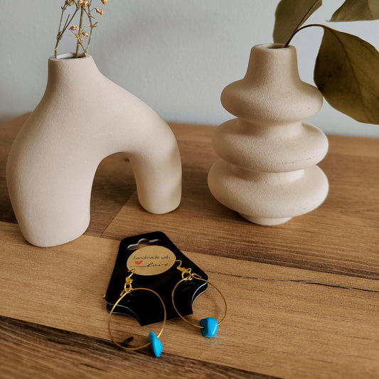 Turquoise Türkis Edelstein Gemstone Perlen Creolen Hochzeit Boho Style Damen Ohrringe