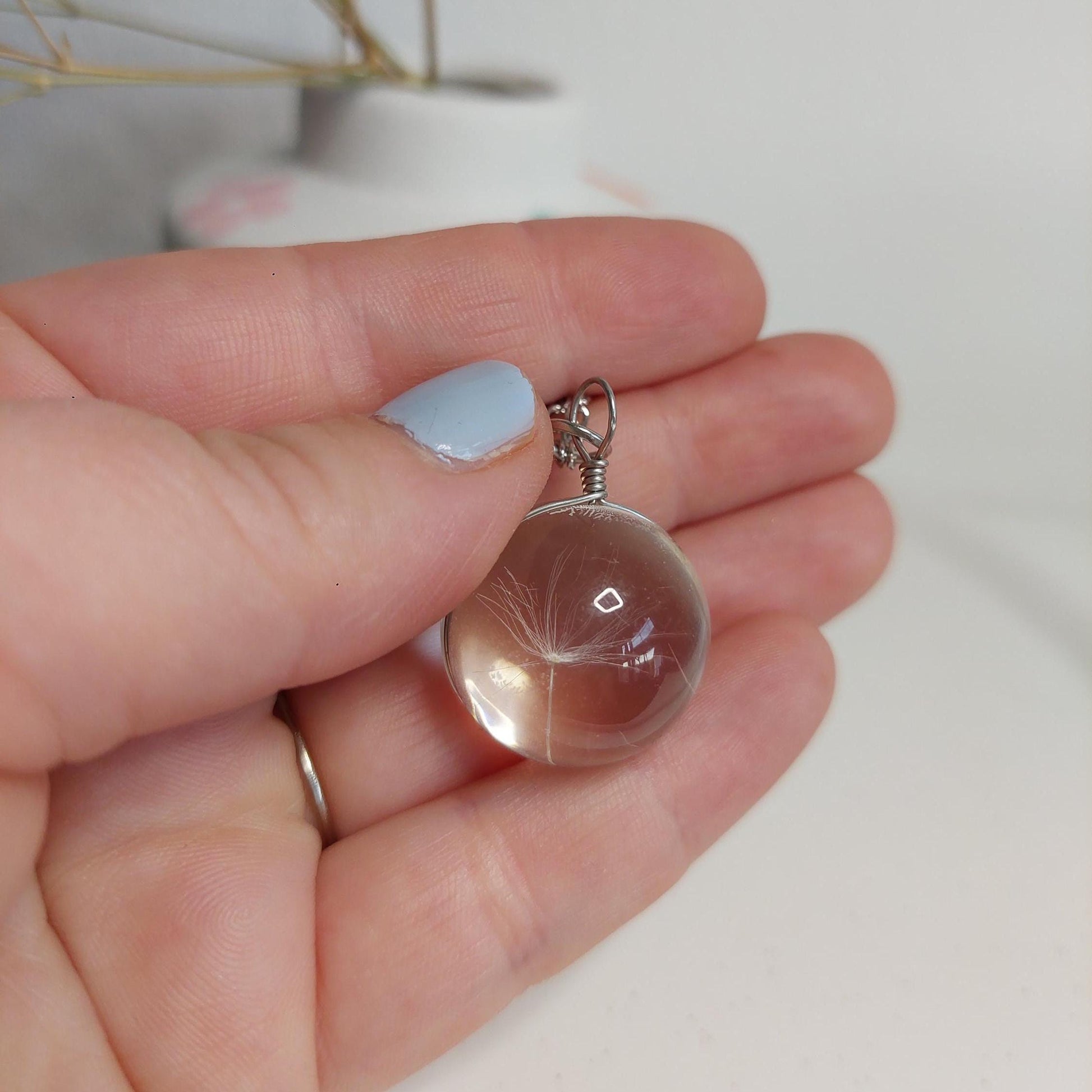 Pusteblumen Kette Edelstahl – Glasperlen Kette mit echter Pusteblume, Wunschkette, spirituelle Halskette, Geschenk für Frauen