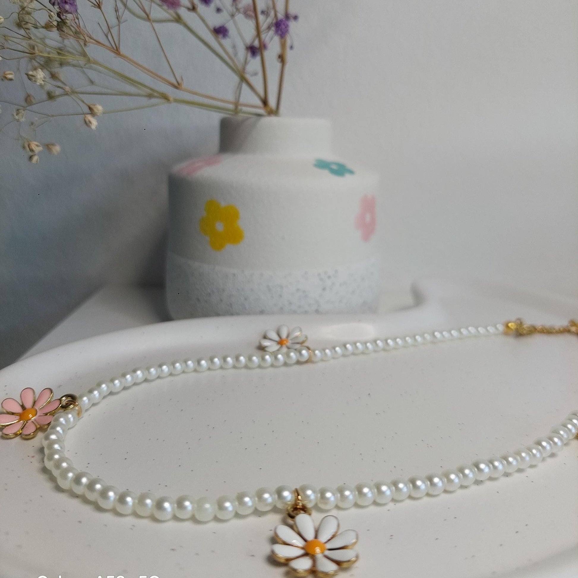 Perlenkette mit Blumen oder großen Perlen | Handmade | Sommer Boho Schmuck | Vintage Look | Edelstahl vergoldet | Edel | Hochzeit | Geschenk