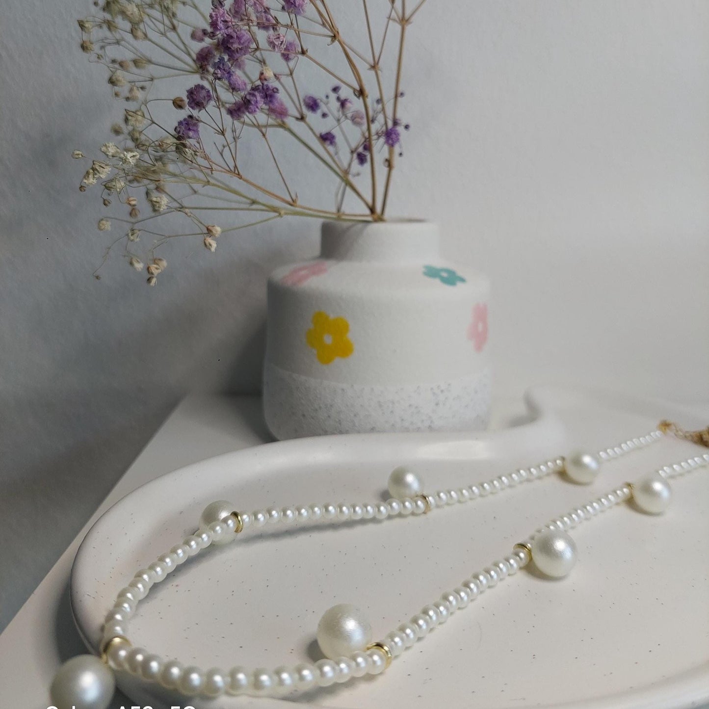 Perlenkette mit Blumen oder großen Perlen | Handmade | Sommer Boho Schmuck | Vintage Look | Edelstahl vergoldet | Edel | Hochzeit | Geschenk