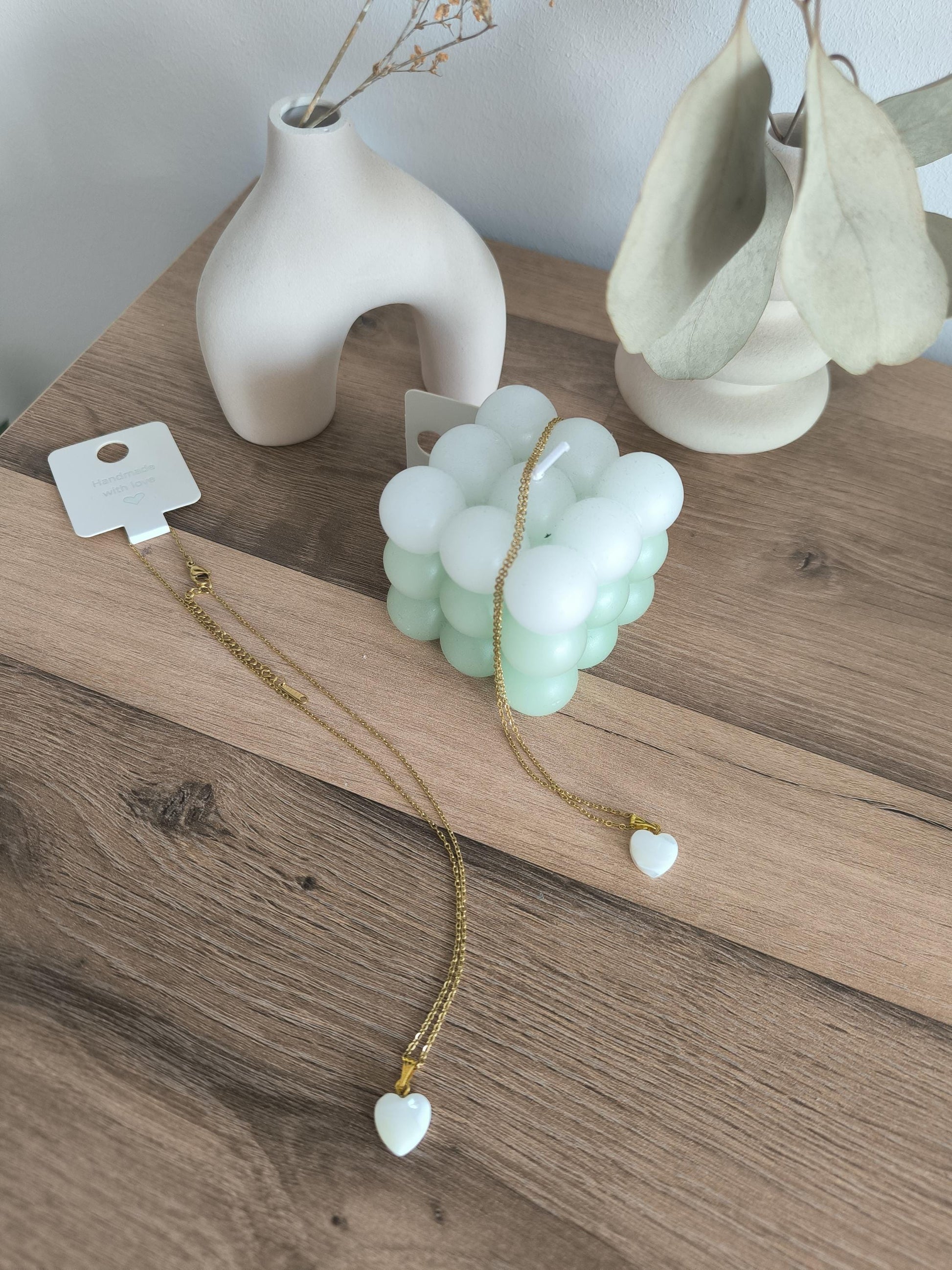 Vergoldete Edelstahl-Halskette mit Herzanhänger aus natürlicher Muschelperle | Elegant | Stilvoll | Gift for her | Hochzeit | StainlessSteel