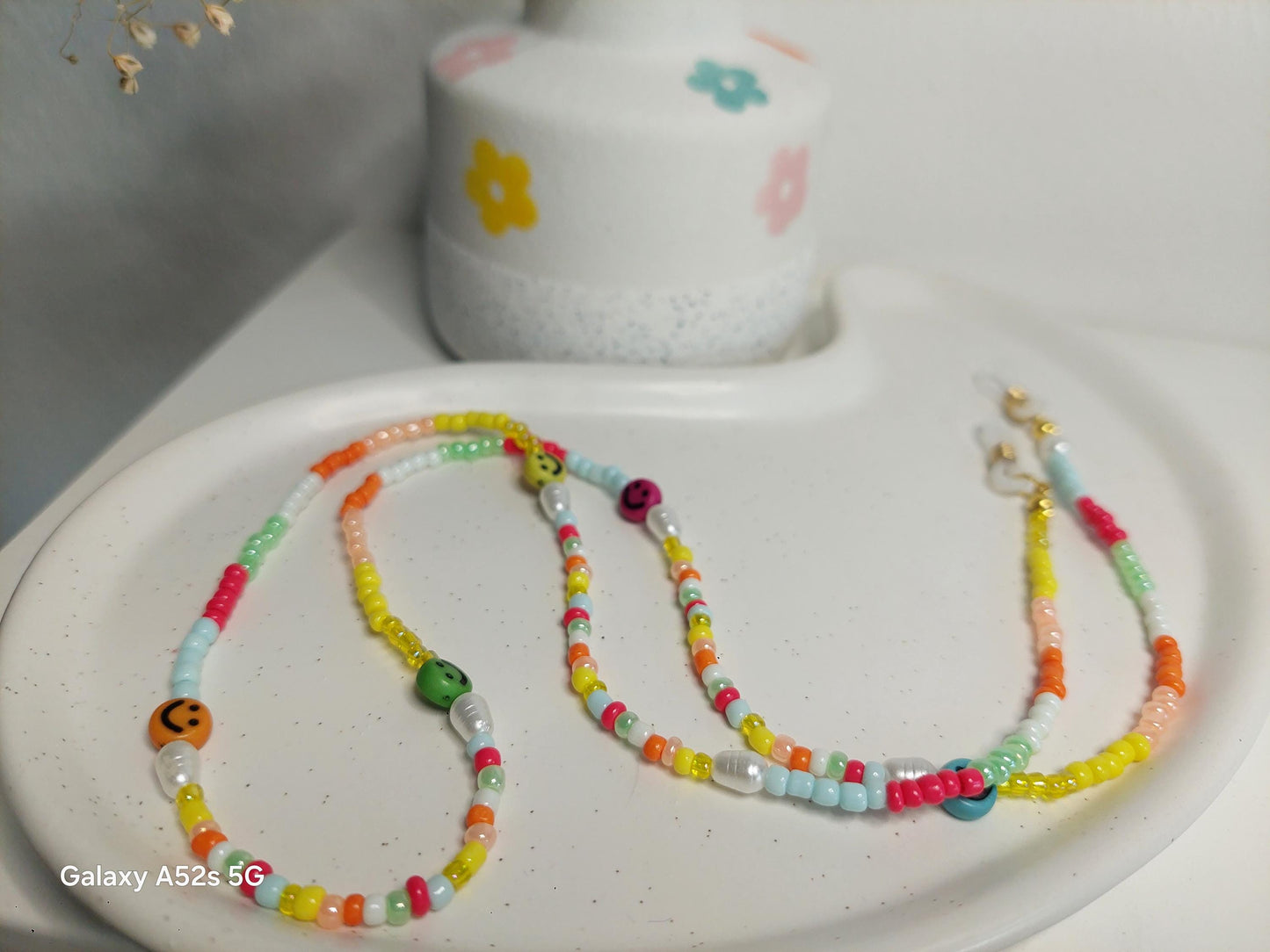 Bunte Brillenkette mit Perlen und Smileys | Handgemachte Brillenkette | Sommer | Boho |Perlenkette Brille | Accessoire für Sonnen - Brille