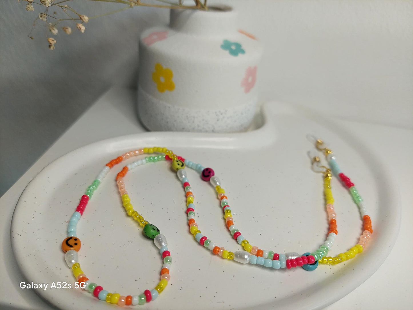 Bunte Brillenkette mit Perlen und Smileys | Handgemachte Brillenkette | Sommer | Boho |Perlenkette Brille | Accessoire für Sonnen - Brille
