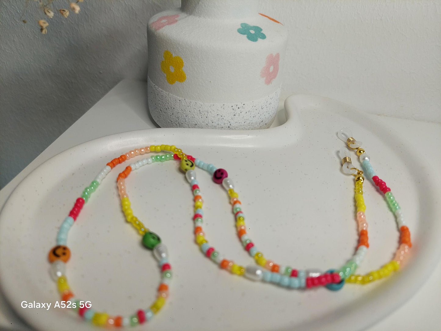 Bunte Brillenkette mit Perlen und Smileys | Handgemachte Brillenkette | Sommer | Boho |Perlenkette Brille | Accessoire für Sonnen - Brille